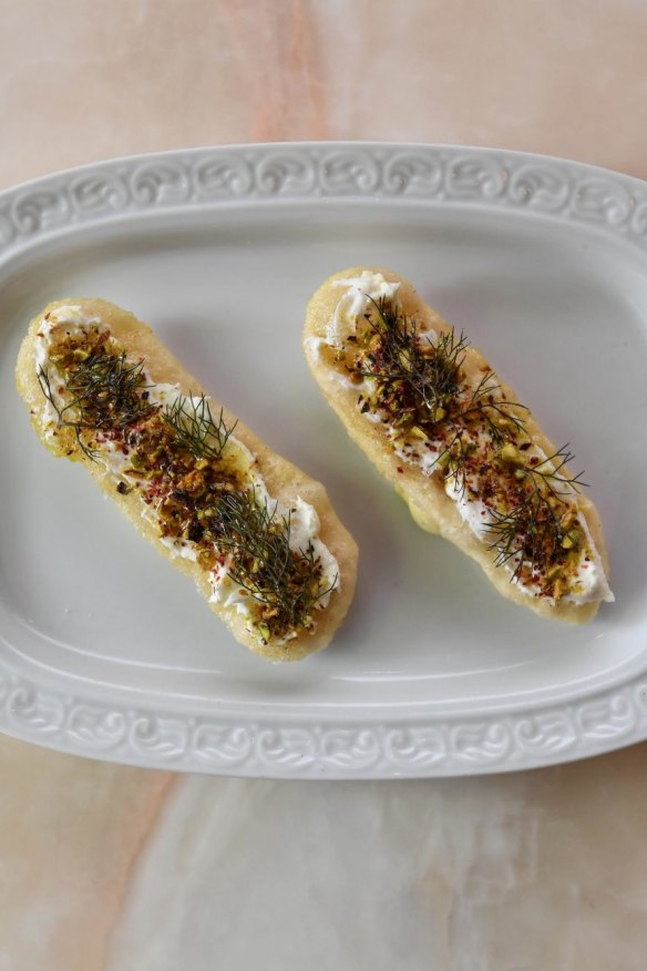 Pistachio labne and fried bread.