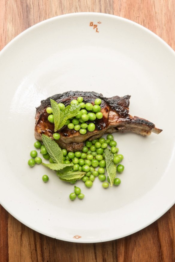 Pork chop and peas.
