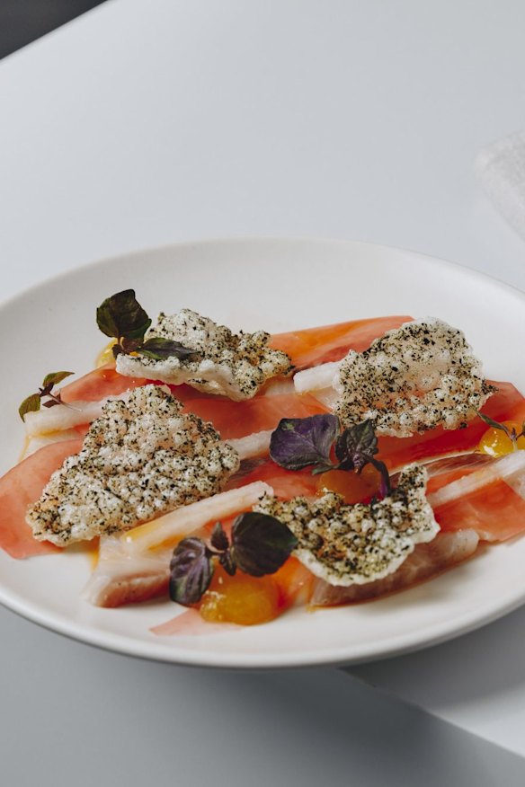 Tea-dusted sous vide salmon with native succulents.