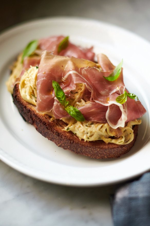 Proscuitto and celeriac remoulade tartine.