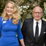 Rupert Murdoch, co-chairman and founder of Twenty-First Century Fox Inc., right, and Jerry Hall arrive for a state dinner in honor of French President Emanuel Macron at the White House in Washington, D.C., U.S., on Tuesday, April 24, 2018. President Donald Trump is delivering Macron the most lavish welcome for a foreign leader of his presidency so far, including his first state dinner. Photographer: Andrew Harrer/Bloomberg