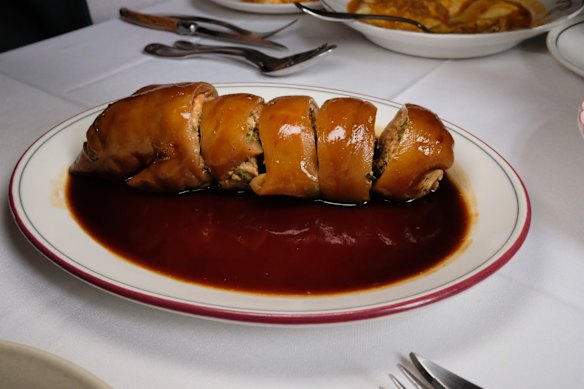 Braised and stuffed pork trotter at Bistro Marigold.