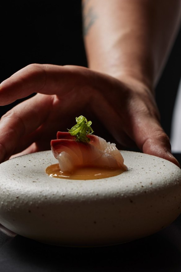Aged kingfish with Japanese mustard miso.