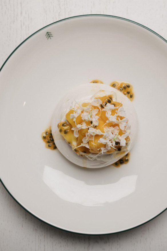 Mango and passionfruit pavlova.