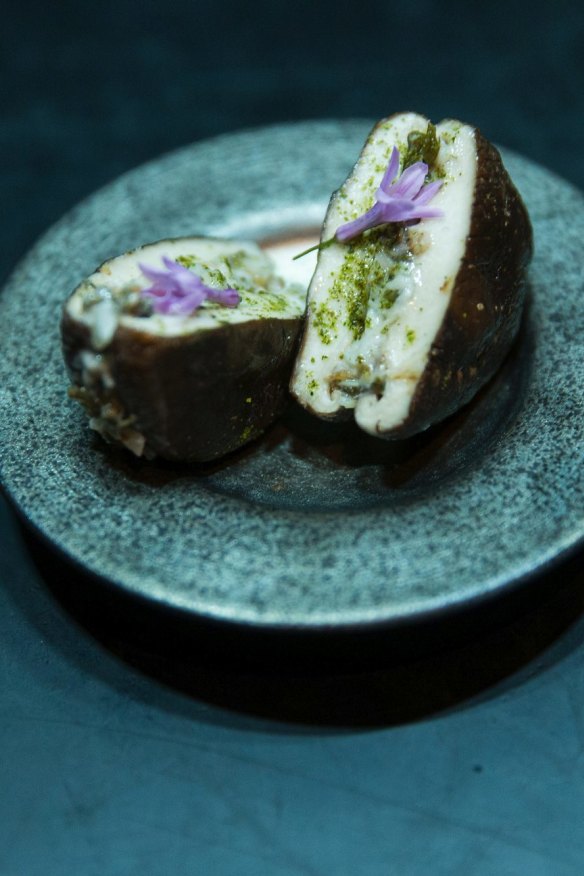 Stuffed shiitake mushroom. 