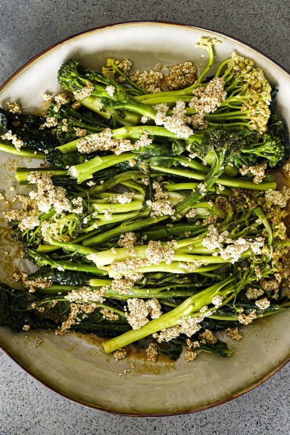 Roasted broccolini and fioretto with tahini butter.