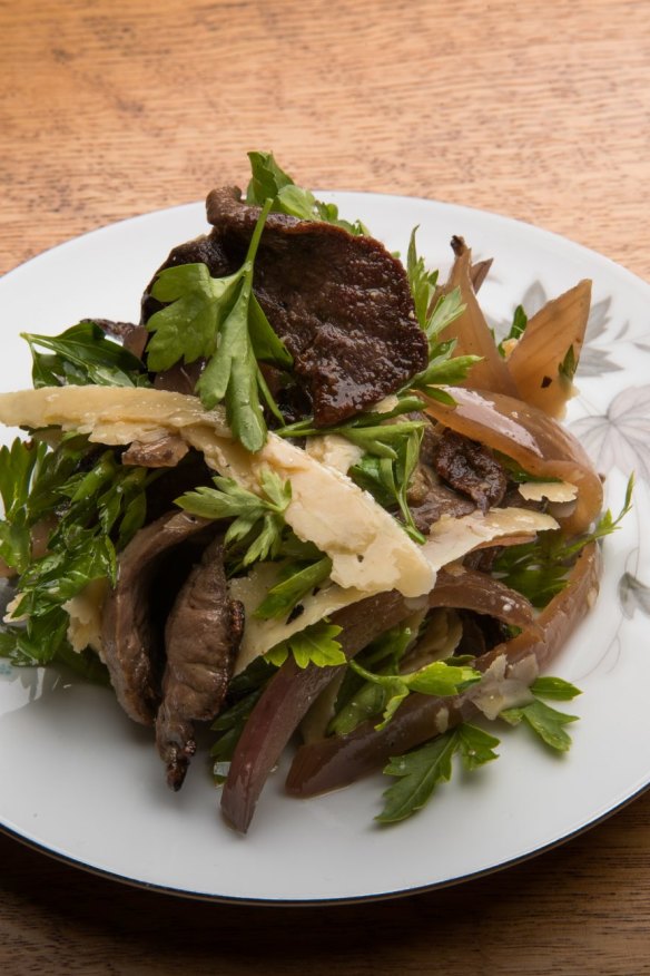 Mackerel with broad beans and beef heart.