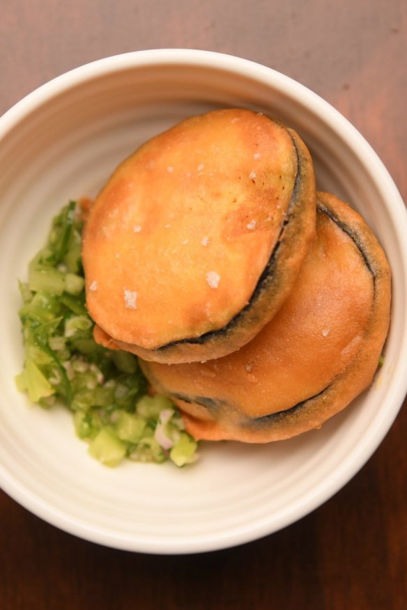 Eggplant and ginger fritter.