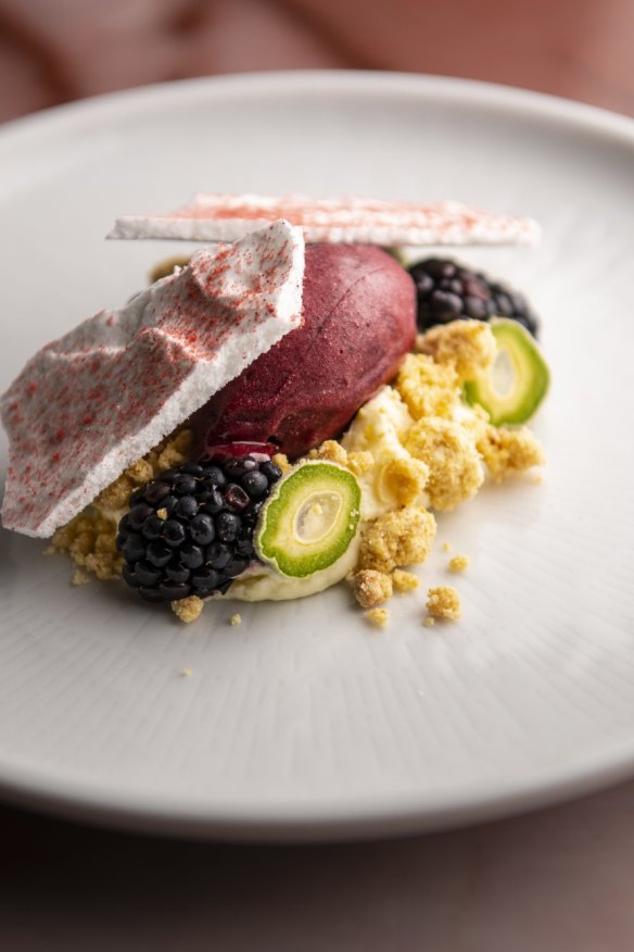 Mulberry, lemon myrtle, meringue.
