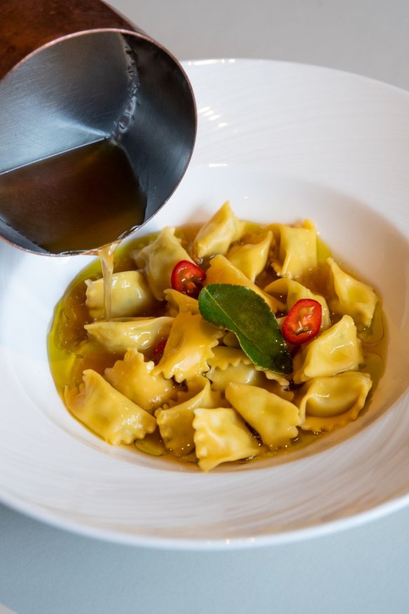 Agnolotti stuffed with spanner crab.