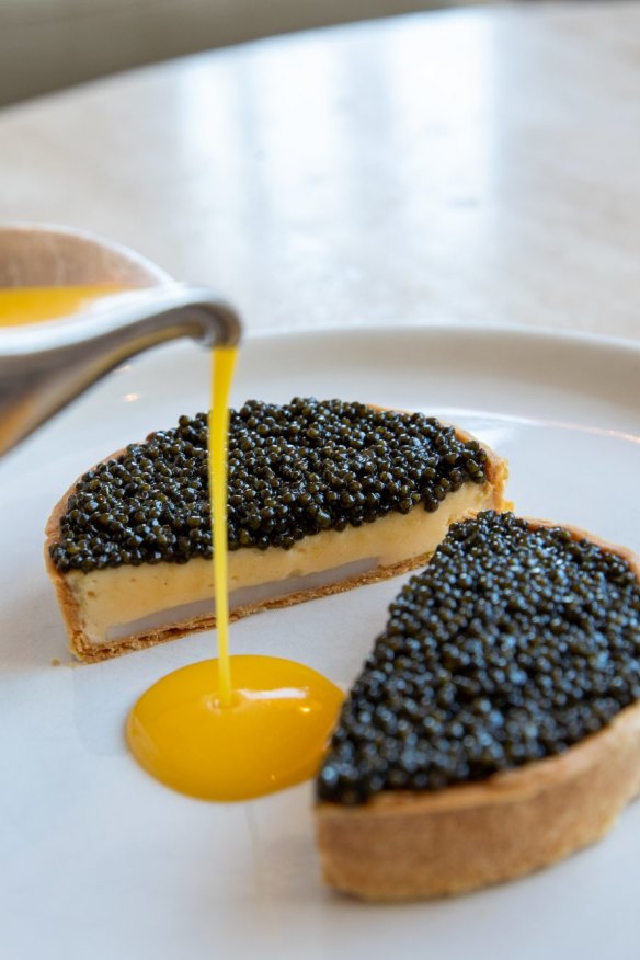 Caviar pie, scallop mousseline, citrus butter.