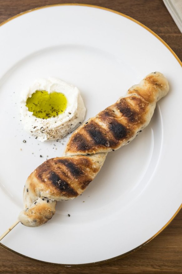 Stockbrot (twist bread) with creme fraiche.