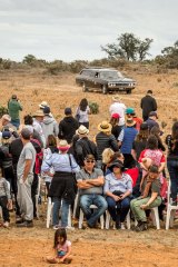 The hearse carrying the ancestral remains arrives at Lake Mungo.