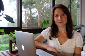 Naomi Brooker working from home in Byron Bay.