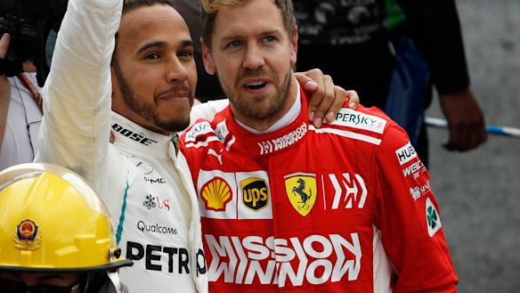 Sebastian Vettel in the revamped Scuderi Ferrari branding, featuring the Mission Winnow logo.