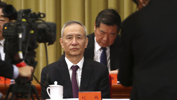 Chinese Vice Premier Liu He, centre, attends an event to commemorate the 40th anniversary of the Message to Compatriots in Taiwan at the Great Hall of the People in Beijing.