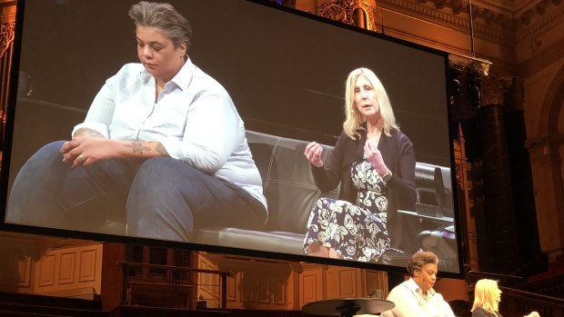 Roxane Gay and Christina Hoff Sommers speaking at Sydney Town Hall on Friday, March 29, 2019.