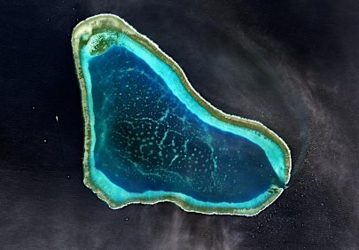 A satellite image of Scarborough Shoal, known for its rich fishing waters.