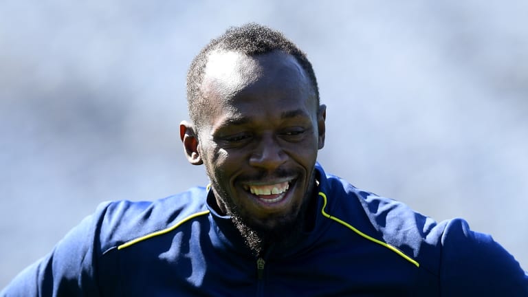 Trial: Usain Bolt in his first training session with the Central Coast Mariners. 