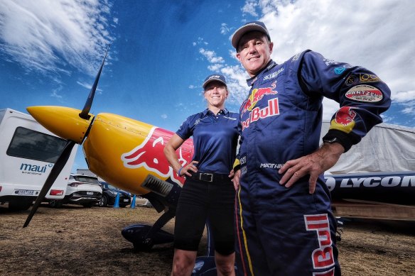 Aerobatic pilots Emma McDonald and Matt Hall at the Avalon Airshow.