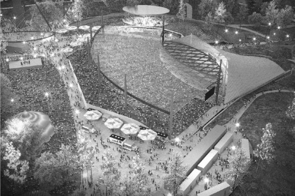 The concept masterplan proposal for the redevelopment of the Sidney Myer Music Bowl.