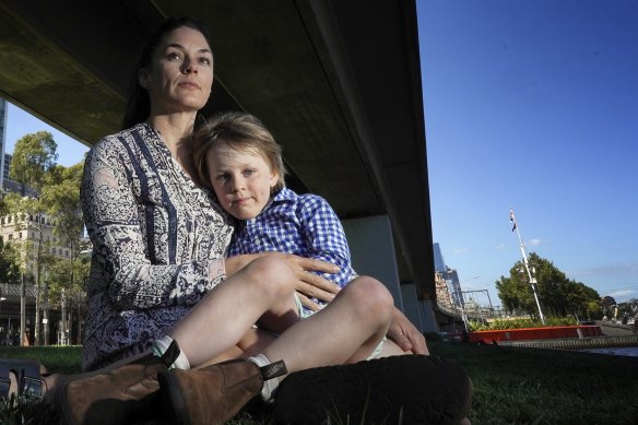 Amy Holden with her son Calvin Holden, 4.