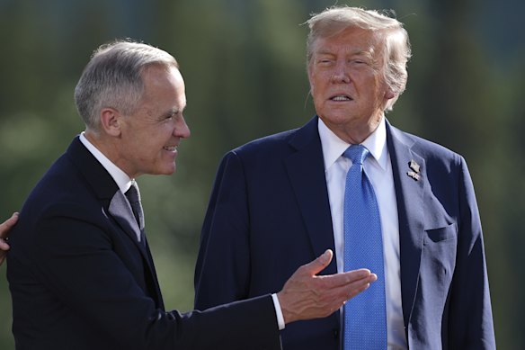 Canadian Prime Minister Mark Carney with Donald Trump at the G7 summit in June.
