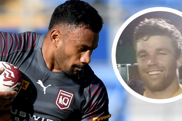 Francis Molo, who will make his Maroons debut on Sunday. Inset, James Ackerman.