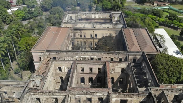 The National Museum stands gutted after the overnight fire in Rio de Janeiro.