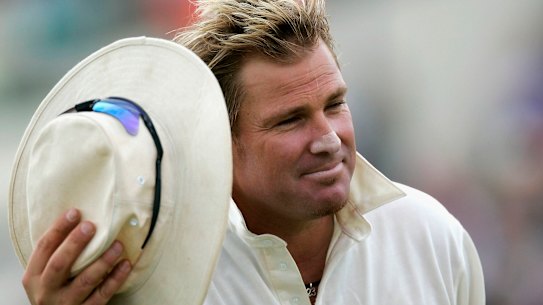 Shane Warne of Australia acknowledges the crowd at Edgbaston during the 2005 Ashes series.