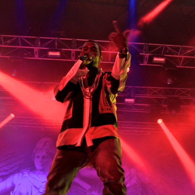 Kanye West performing in Sydney in 2012 in the era he produced the Uber favourite Power. 