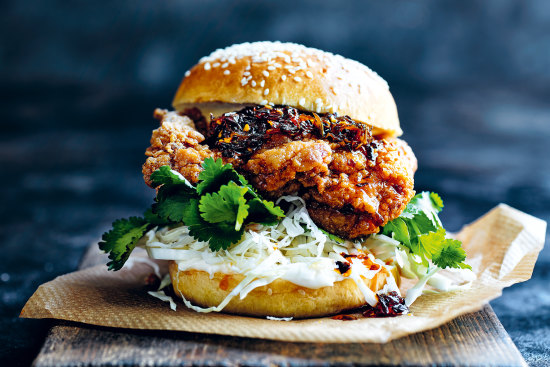 Crispy chilli chicken burger.