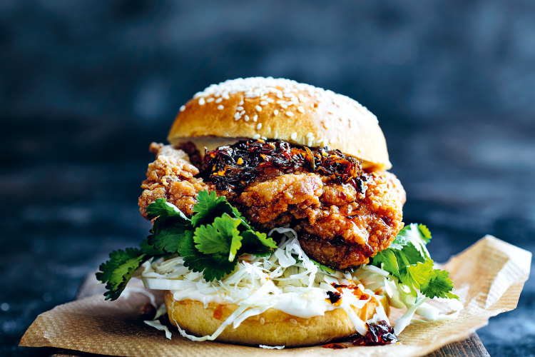 Crispy chilli chicken burger.