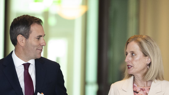 Treasurer Jim Chalmers and Finance Minister Katy Gallagher. The balancing act between budget responsibility and political imperative is increasingly difficult.