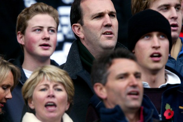 Guy Pelly (l) and Prince William (r) singing before the Rugby Union International Friendly between England and New Zealand in 2002.