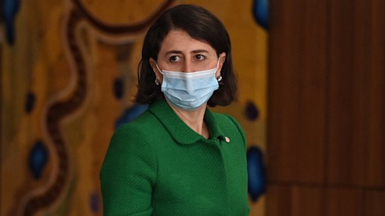 NSW Premier Gladys Berejiklian arriving for Wednesday’s press conference.