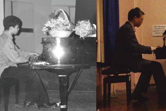 Louis Wang playing a concert aged 15, and playing the same song as an adult at a school reunion.