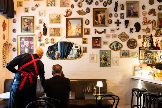 Bar Lourinha's bric-a-brac filled wall.