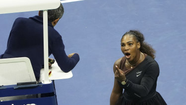 Serena Williams argues with the chair umpire over coaching during last year's US Open.