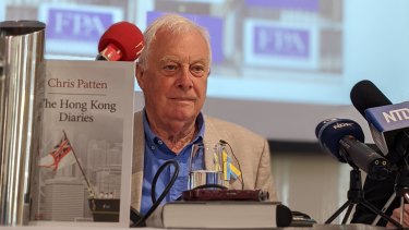 Chris Patten, former governor of Hong Kong speaking to the Foreign Press Association at the Royal Over-Seas League in London on Monday.