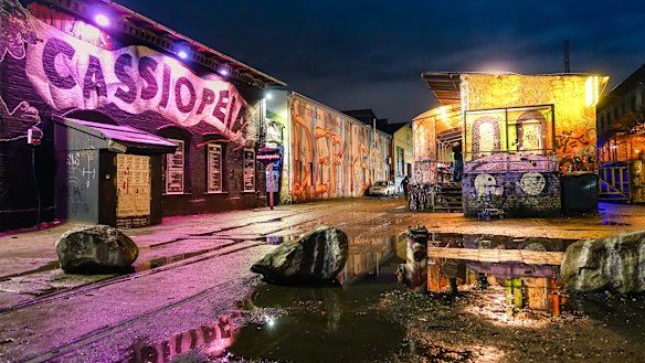 Street art on the wall of the Cassiopeia club in the Friedrichshain area of Berlin.