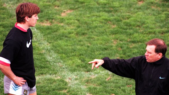 Martin Lang (left) and his father John in 1998, when both were at Cronulla.