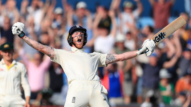 How did it come to this: England's Ben Stokes celebrates as astonishing victory in the third Test. 