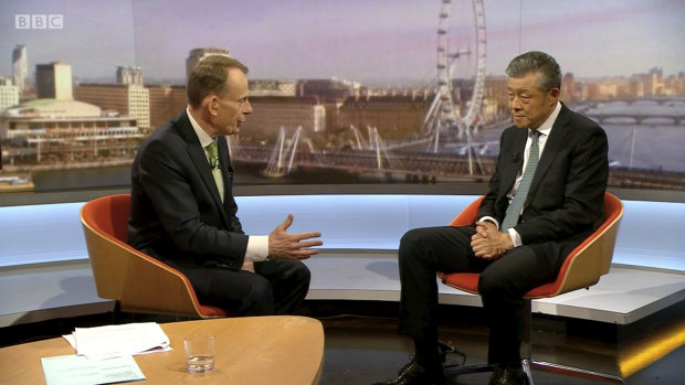 China's Ambassador to the UK Liu Xiaoming appears on the BBC's Andrew Marr Show, Sunday, 9 February, 2020.