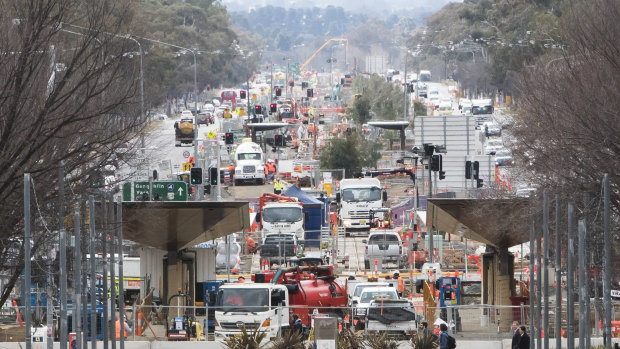 Stage one light rail construction, as seen from City Hill last year.  More than 4500 people worked on the project over the last three years. 