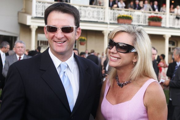 Kim Waugh and husband Mark after their horse Mahtoum won the 2005 Sydney Cup.