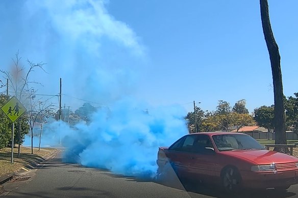 A baby gender reveal burnout done in a suburban street, south of Brisbane in 2021.