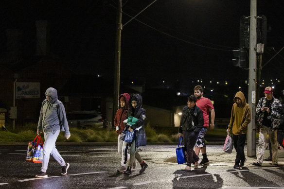 Workers on their way to a shift in a regional abattoir.