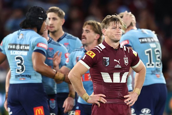 Harry Grant of the Maroons looks dejected after game one.