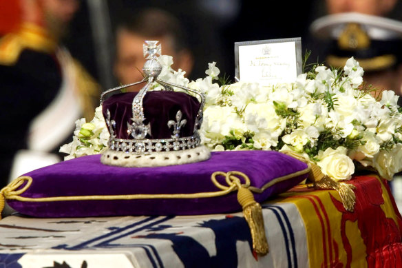 The Koh-i-Noor diamond, seen here set in a Maltese cross on a crown made for the late Queen Mother, was taken from India during the 19th century. The British claim it was “gifted”.